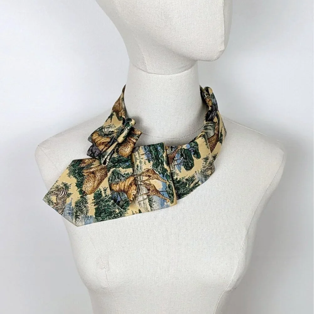 Yellow Safari Ascot -  Jungle Animal Silk Scarf - Unique Scarf